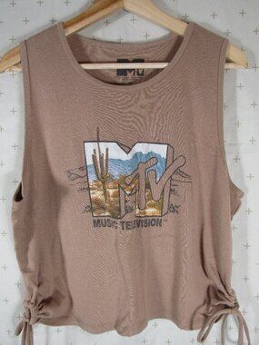 MTV Music Television Women's 3X - Brown Tank Top w/ Ruched Sides Desert Scene
